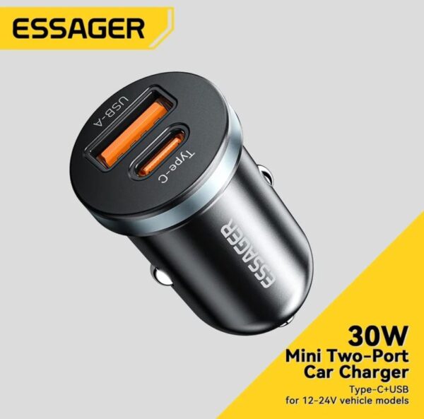 מטען מהיר לרכב 2 יציאות 30W essager